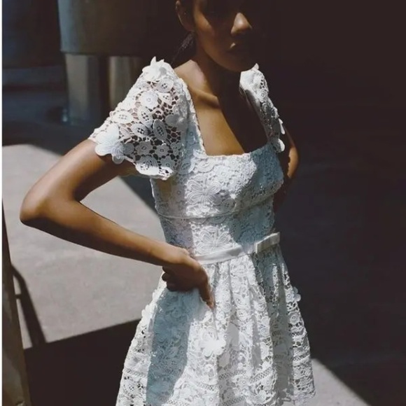 Self-Portrait White Guipure Lace Midi Dress NWT Size 10 - Picture 2 of 10